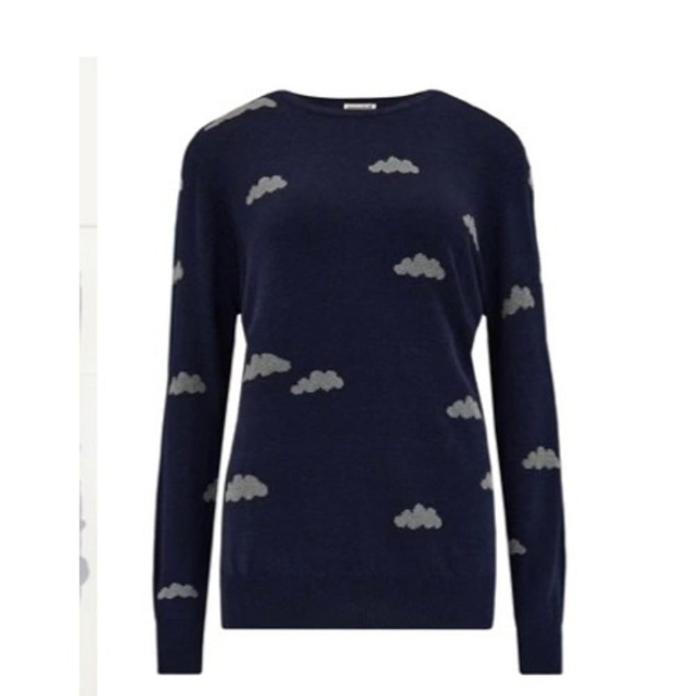 Sugarhill Brighton Navy Blue Cloud Metallic Lurex Knit Sweater Womens US 8 M